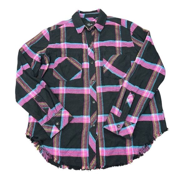 Rails Leo Long Sleeve Plaid Flannel Button Up Shirt Top Onyx Magenta Cayenne XS - Picture 2 of 11
